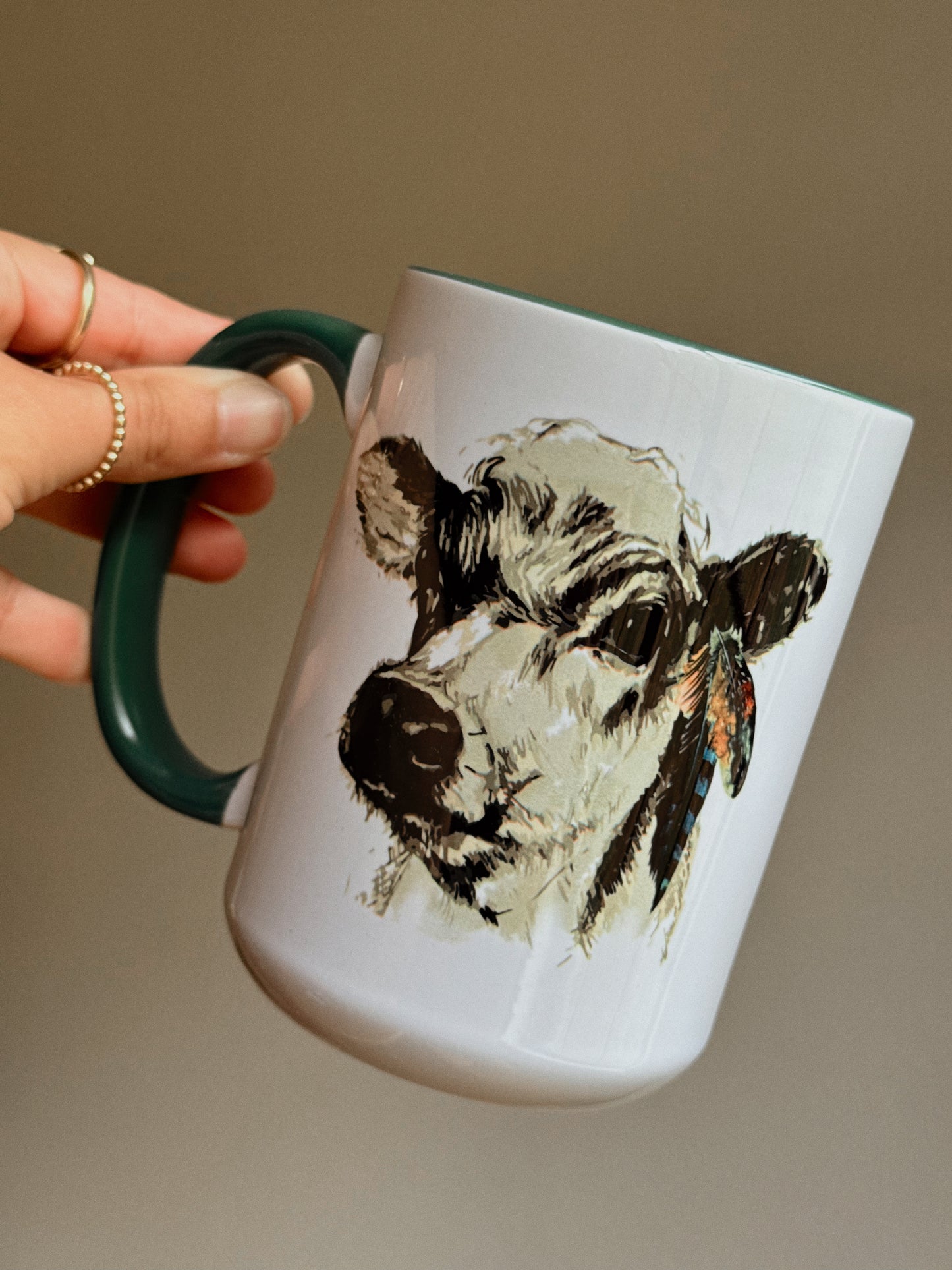 FEATHERED COW MUG