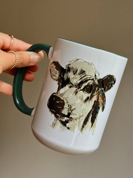 FEATHERED COW MUG
