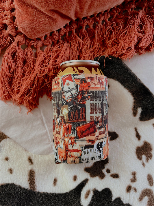 COWBOY COLLAGE CAN COOLER